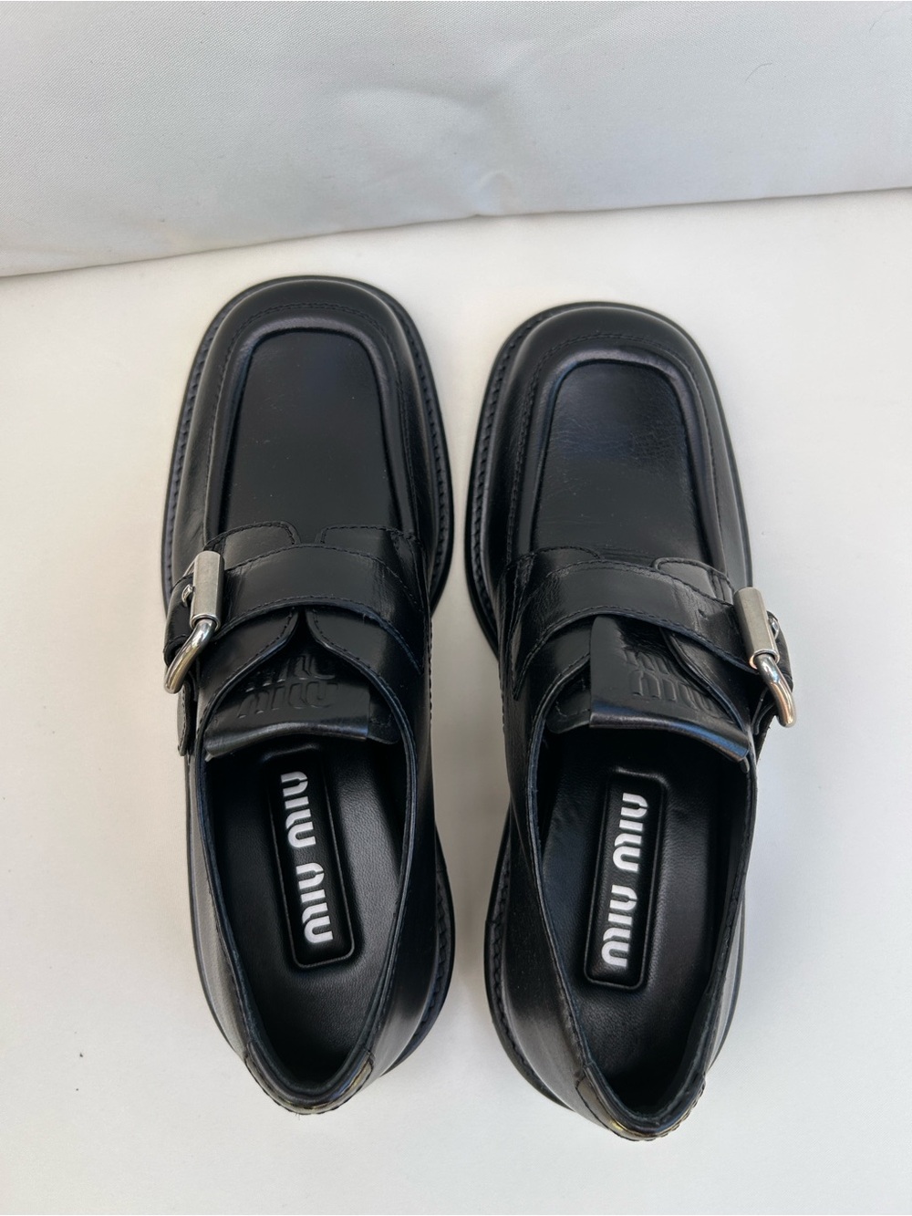 Miu Miu FW23 Black Leather Buckle Monk Loafers - Picture 4 of 5